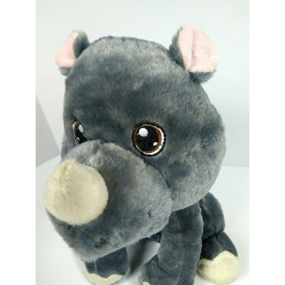 GREY RHINO 11" Natural Color Jungle Animal Soft Eyes Plush Kellytoy Original Toy - Picture 6 of 11